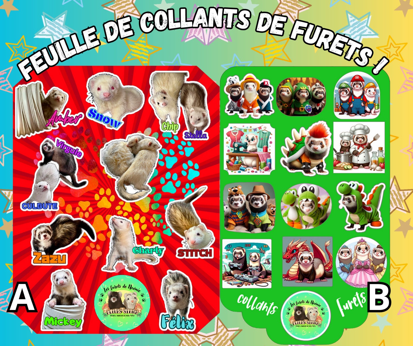 Feuille d’autocollants furets
